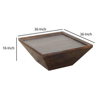 36 Inch Square Shape Acacia Wood Coffee Table with Trapezoid Base, Brown - UPT-204781