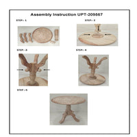 Intricately Carved Round Top Mango Wood Side End Table with Pedestal Base, Brown and White - UPT-209567