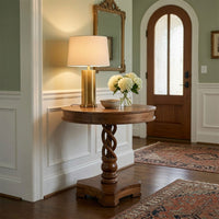 30 Inch Handcrafted Round Mango Wood Dinette, Artisanal Twisted Pedestal Base, Walnut Brown - UPT-213134