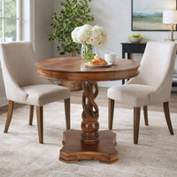 30 Inch Handcrafted Round Mango Wood Dinette, Artisanal Twisted Pedestal Base, Walnut Brown - UPT-213134