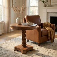 30 Inch Handcrafted Round Mango Wood Dinette, Artisanal Twisted Pedestal Base, Walnut Brown - UPT-213134