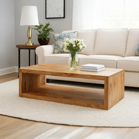 Keli 58 Inch Mango Wood Coffee Table, Open Cube, 1 Shelf, Natural Brown - UPT-228693