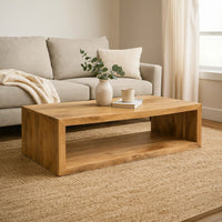 Keli 58 Inch Mango Wood Coffee Table, Open Cube, 1 Shelf, Natural Brown - UPT-228693