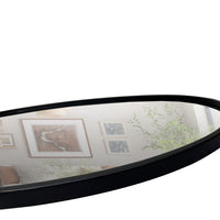 Oval Metal Wall Mirror with Framed Edges and Wooden Backing, Black - UPT-228707