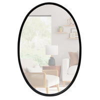 Oval Metal Wall Mirror with Framed Edges and Wooden Backing, Black - UPT-228707