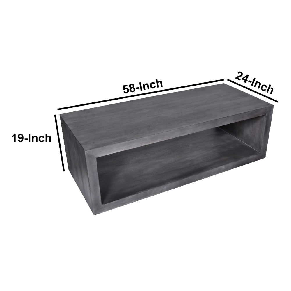 58" Cube Shape Wooden Coffee Table with Open Bottom Shelf, Charcoal Gray - UPT-230676
