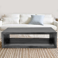 58" Cube Shape Wooden Coffee Table with Open Bottom Shelf, Charcoal Gray - UPT-230676