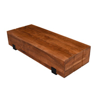 45 Inch Vesavi Handcrafted Rectangular Acacia Wood Coffee Table, Industrial Metal Sled Base, Brown and Black - UPT-231469