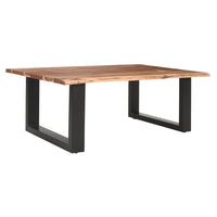 45 Inch Acacia Farmhouse Coffee Table, Live Edges, Metal Sled Base, Brown and Black - UPT-231740