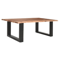45 Inch Acacia Farmhouse Coffee Table, Live Edges, Metal Sled Base, Brown and Black - UPT-231740