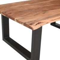 45 Inch Acacia Farmhouse Coffee Table, Live Edges, Metal Sled Base, Brown and Black - UPT-231740