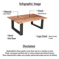 45 Inch Acacia Farmhouse Coffee Table, Live Edges, Metal Sled Base, Brown and Black - UPT-231740