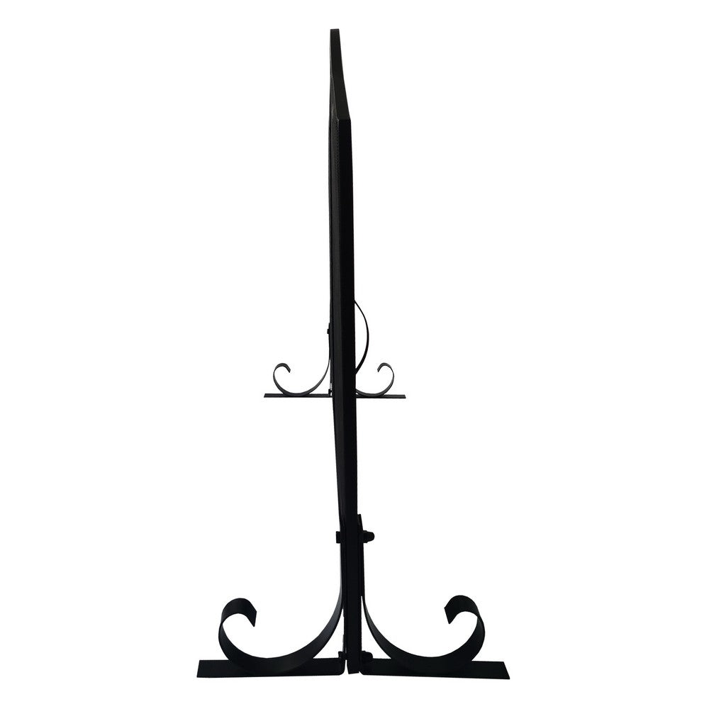 43 Inches 3 Panel Iron Fireplace Screen, Mesh Design, Arched Top, Tree of Life Art, Black - UPT-232047