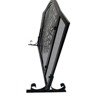 43 Inches 3 Panel Iron Fireplace Screen, Mesh Design, Arched Top, Tree of Life Art, Black - UPT-232047
