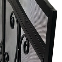43 Inches 2 Door Iron Fireplace Screen, Mesh Design, Scrollwork, Black - UPT-232048