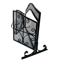 43 Inches 2 Door Iron Fireplace Screen, Mesh Design, Scrollwork, Black - UPT-232048