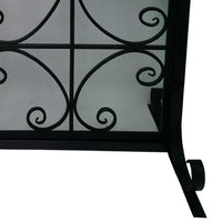 43 Inches 2 Door Iron Fireplace Screen, Mesh Design, Scrollwork, Black - UPT-232048