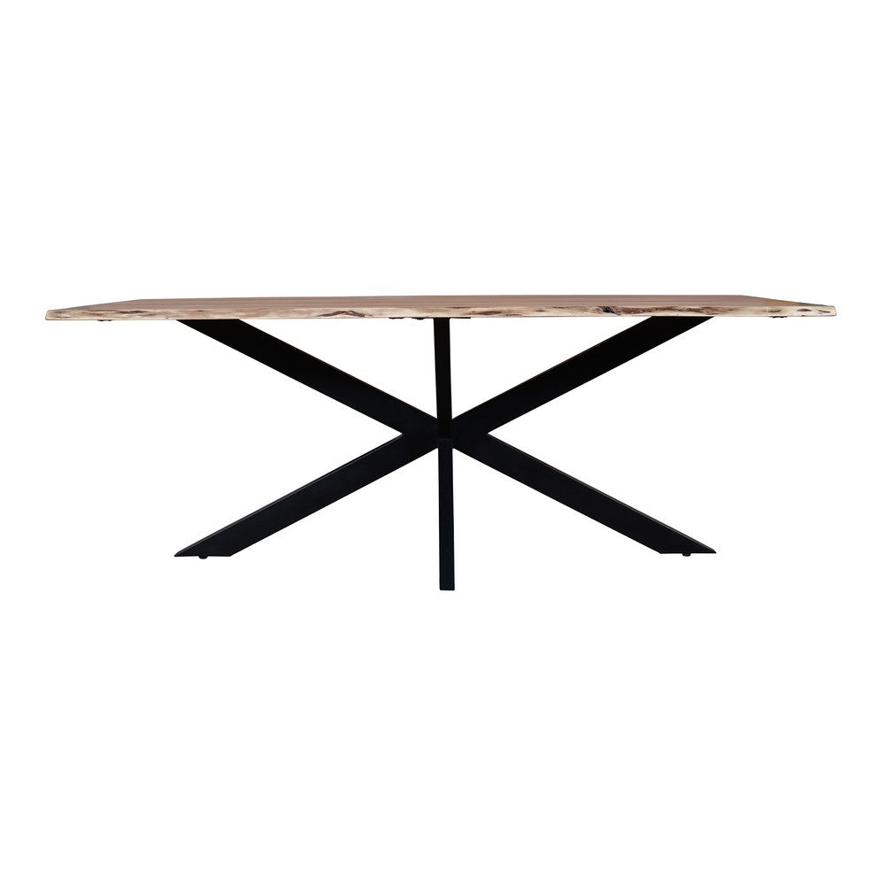 79 Inch Rectangular Live Edge Top Mango Wood Dining Table, Crossed Legs, Brown, Black - UPT-238003