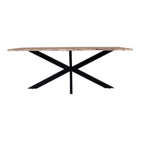 79 Inch Rectangular Live Edge Top Mango Wood Dining Table, Crossed Legs, Brown, Black - UPT-238003
