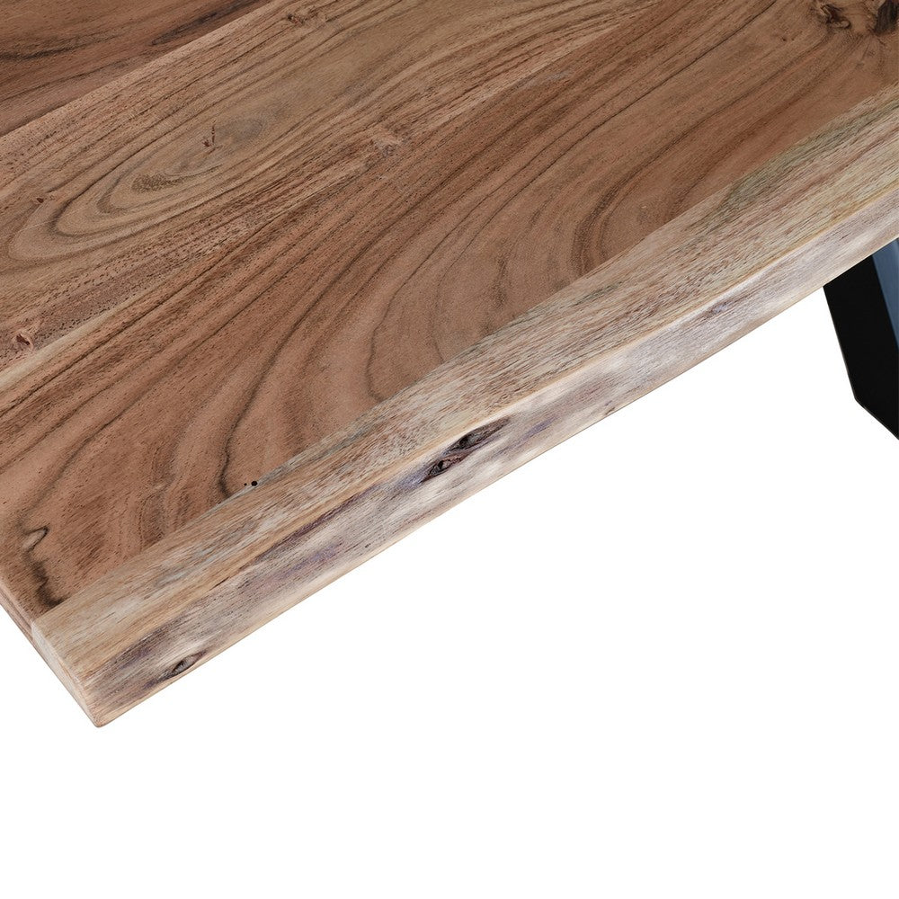 79 Inch Rectangular Live Edge Top Mango Wood Dining Table, Crossed Legs, Brown, Black - UPT-238003