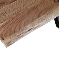 79 Inch Rectangular Live Edge Top Mango Wood Dining Table, Crossed Legs, Brown, Black - UPT-238003