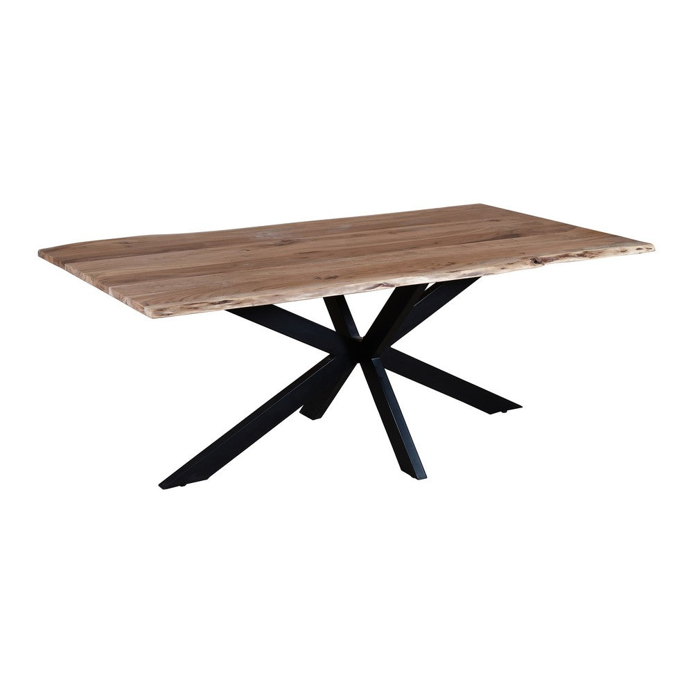 79 Inch Rectangular Live Edge Top Mango Wood Dining Table, Crossed Legs, Brown, Black - UPT-238003