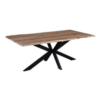 79 Inch Rectangular Live Edge Top Mango Wood Dining Table, Crossed Legs, Brown, Black - UPT-238003