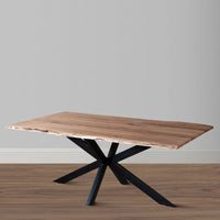 79 Inch Rectangular Live Edge Top Mango Wood Dining Table, Crossed Legs, Brown, Black - UPT-238003
