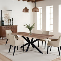 79 Inch Rectangular Live Edge Top Mango Wood Dining Table, Crossed Legs, Brown, Black - UPT-238003