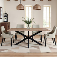 79 Inch Rectangular Live Edge Top Mango Wood Dining Table, Crossed Legs, Brown, Black - UPT-238003