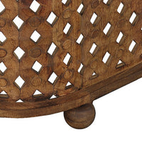 36 Inch Handcrafted Oval Coffee Table, Intricate Cutout Design, Antique Brown - UPT-242449