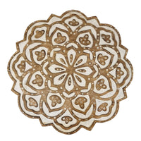 18 Inch Handcrafted Mango Wood Side End Table, Floral Carved Top, Tripod Base, Antique Brown, White - UPT-248149