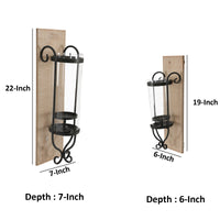 Industrial Wall Mount Wood Candle Holder With Glass Hurrican, Set of 2, Black - UPT-250432
