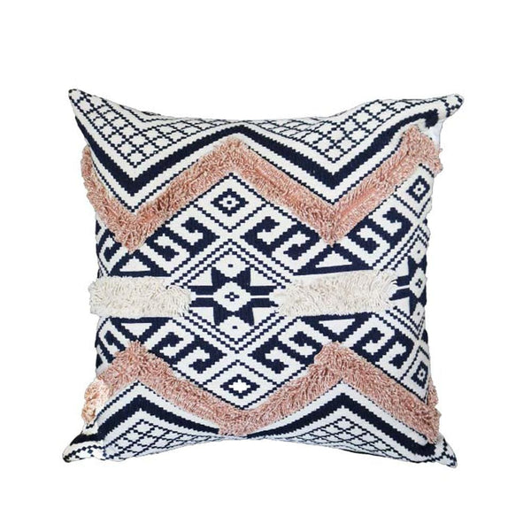 18 x 18 Handcrafted Square Jacquard Cotton Accent Throw Pillow, Geometric Tribal Pattern, Set of 2, White, Black, Beige By The Urban Port