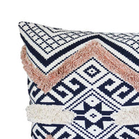 18 x 18 Handcrafted Square Jacquard Cotton Accent Throw Pillow, Geometric Tribal Pattern, Set of 2, White, Black, Beige By The Urban Port