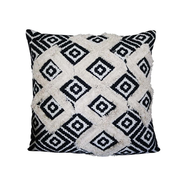 18 x 18 Handcrafted Square Jacquard Soft Cotton Accent Throw Pillow, Diamond Pattern, Set of 2, White, Black By The Urban Port