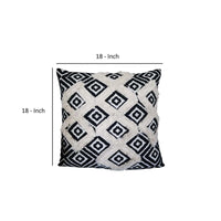 18 x 18 Handcrafted Square Jacquard Soft Cotton Accent Throw Pillow, Diamond Pattern, Set of 2, White, Black By The Urban Port