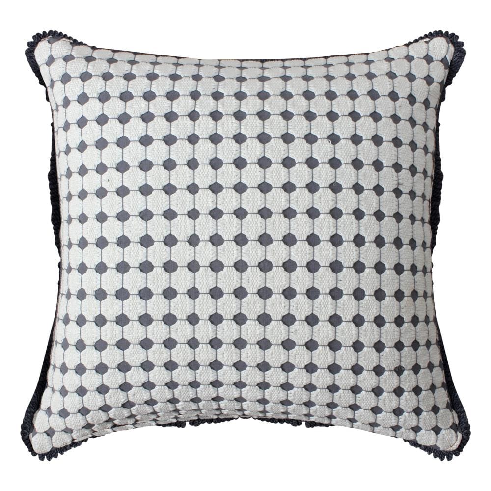 18 x 18 Handcrafted Square Cotton Accent Throw Pillow, Woven, Dotted Tile Design, Set of 2, White, Gray By The Urban Port