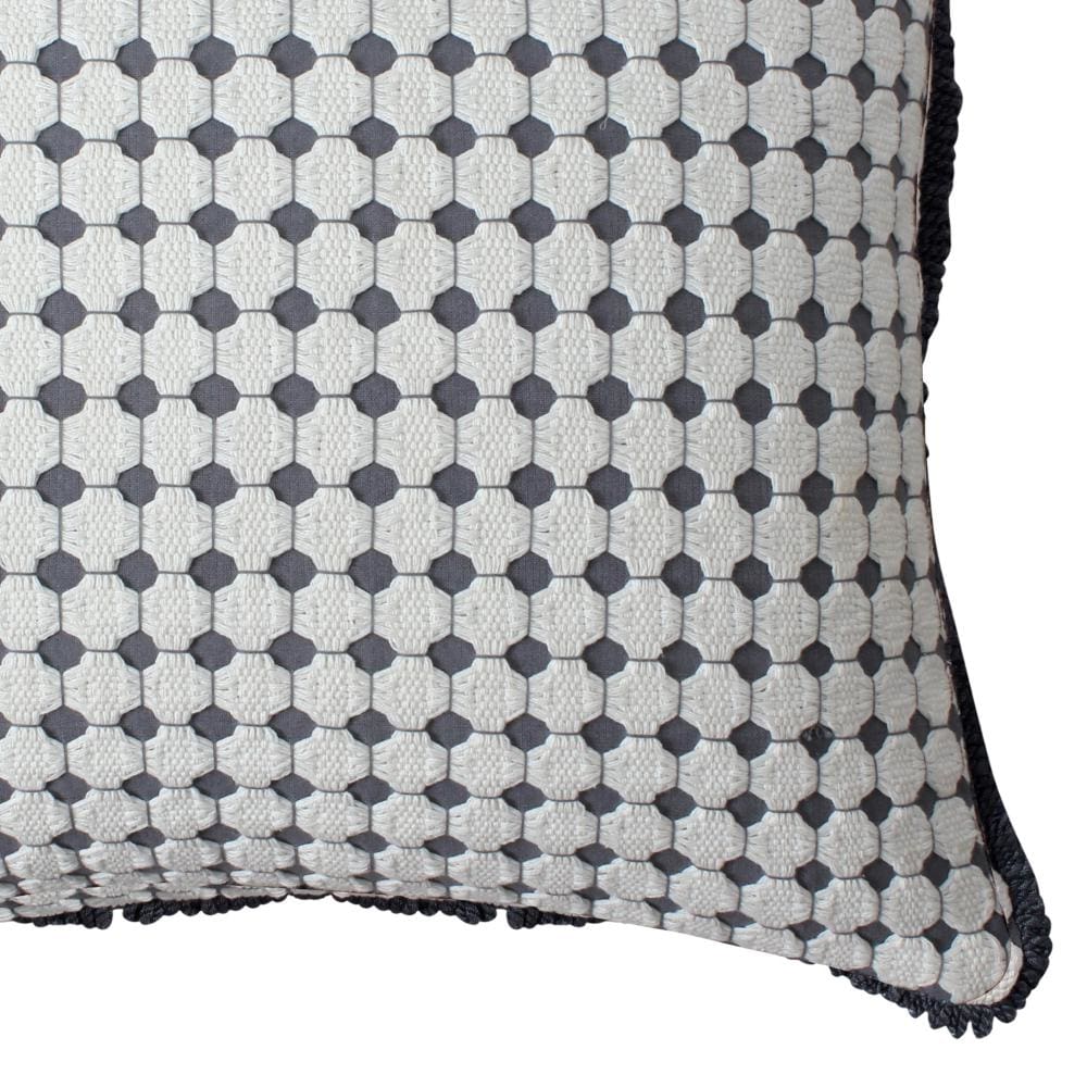 18 x 18 Handcrafted Square Cotton Accent Throw Pillow, Woven, Dotted Tile Design, Set of 2, White, Gray By The Urban Port