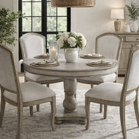 42 Inch Handcrafted Mango Wood Dining Table, Pedestal Base, Round Molded Top, Washed White, Gray - UPT-262414