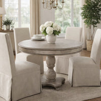 42 Inch Handcrafted Mango Wood Dining Table, Pedestal Base, Round Molded Top, Washed White, Gray - UPT-262414