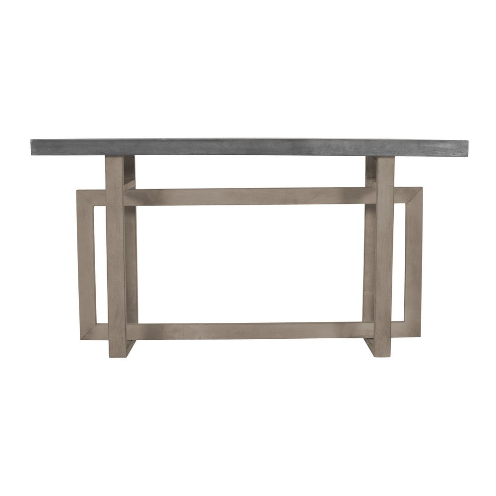 59 Inch Artisan Crafted Farmhouse Console Table with Geometric Interlocked Base, Rustic Light Brown - UPT-262415