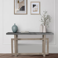 59 Inch Artisan Crafted Farmhouse Console Table with Geometric Interlocked Base, Rustic Light Brown - UPT-262415