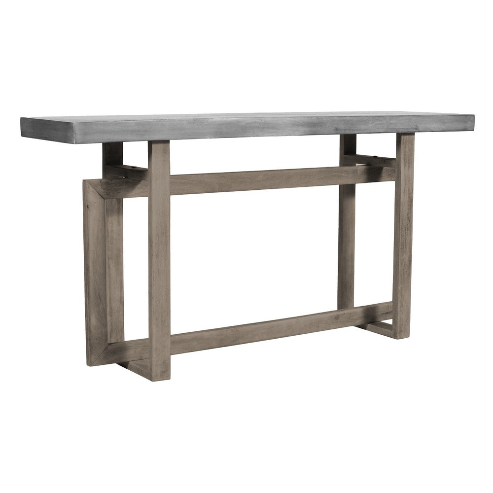 59 Inch Artisan Crafted Farmhouse Console Table with Geometric Interlocked Base, Rustic Light Brown - UPT-262415