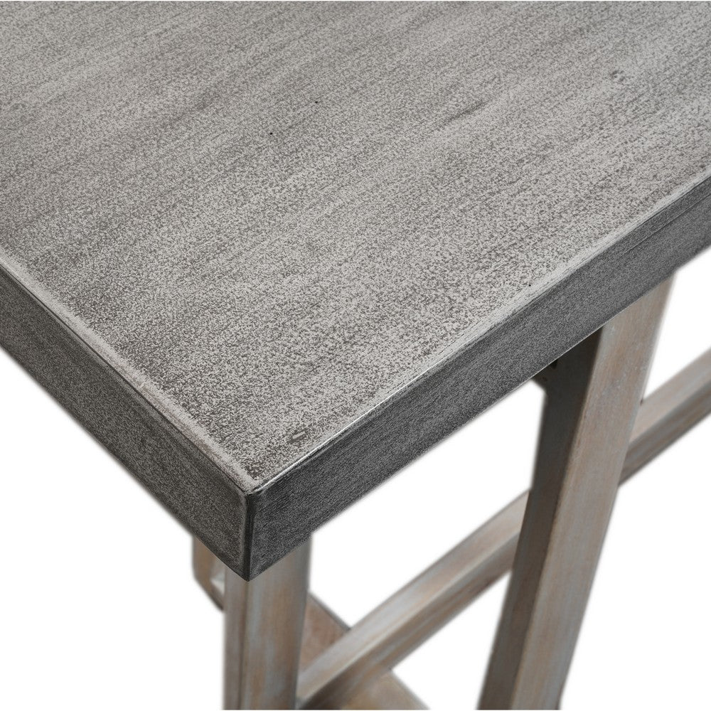 59 Inch Artisan Sideboard Console Table with Geometric Interlocked Base, Distressed Matte Gray - UPT-262415