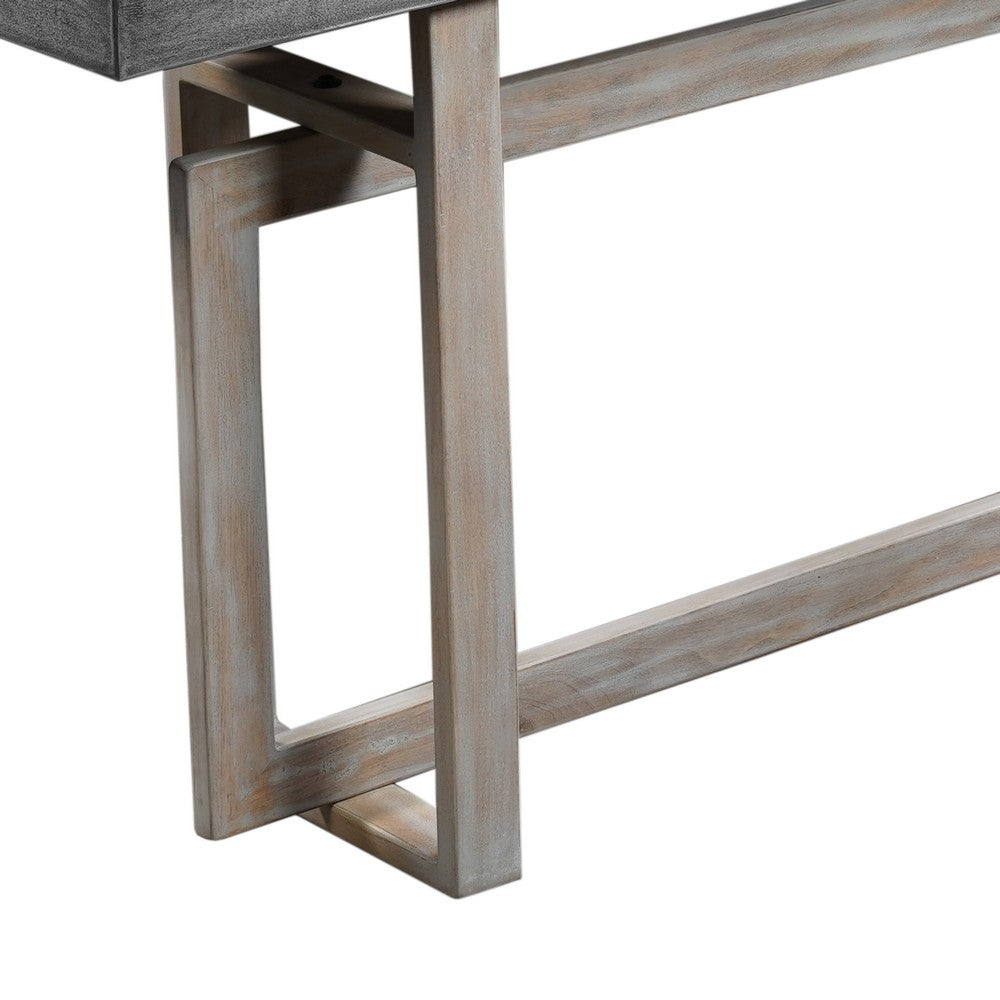 59 Inch Artisan Crafted Farmhouse Console Table with Geometric Interlocked Base, Rustic Light Brown - UPT-262415
