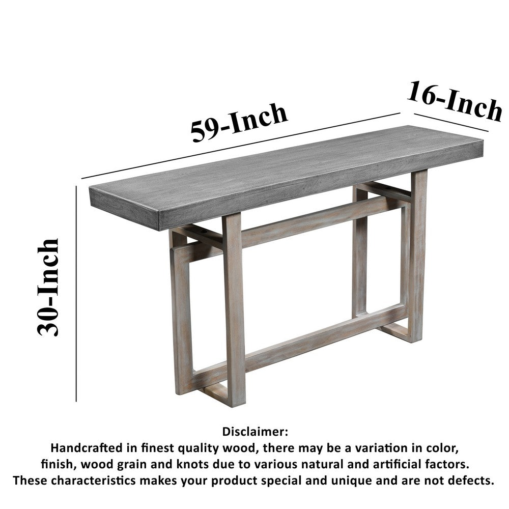 59 Inch Artisan Crafted Farmhouse Console Table with Geometric Interlocked Base, Rustic Light Brown - UPT-262415