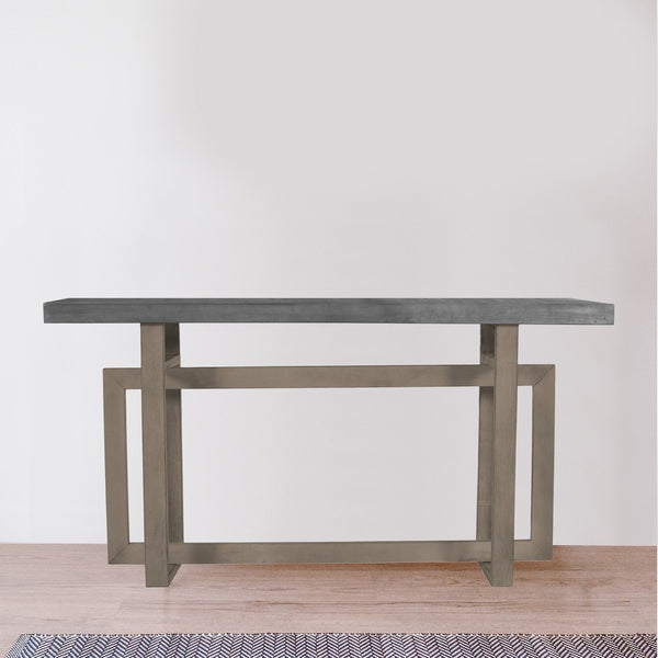 59 Inch Artisan Sideboard Console Table with Geometric Interlocked Base, Distressed Matte Gray - UPT-262415