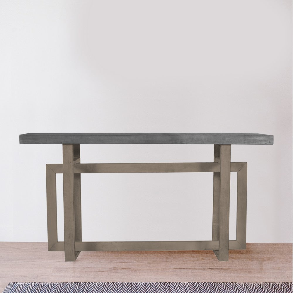 59 Inch Artisan Sideboard Console Table with Geometric Interlocked Base, Distressed Matte Gray - UPT-262415