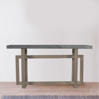 59 Inch Artisan Sideboard Console Table with Geometric Interlocked Base, Distressed Matte Gray - UPT-262415